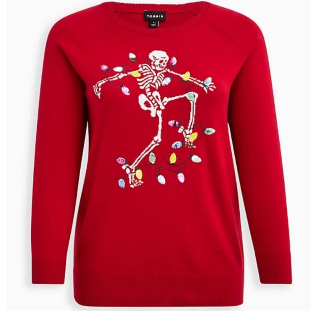 TORRID RED SKELETON PULL OVER SWEATER CTEW NECK 3X